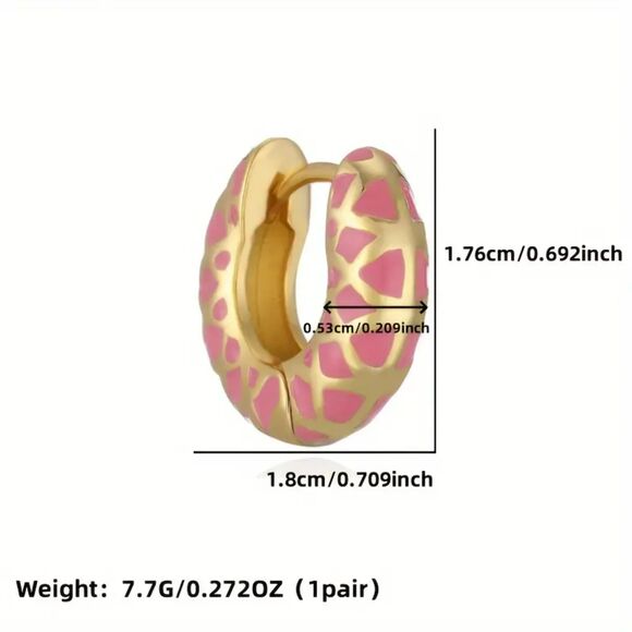 "Olivia" 18k Gold Huggie Hoop Earrings- Multicolored Geometric Design - Picture 2 of 2